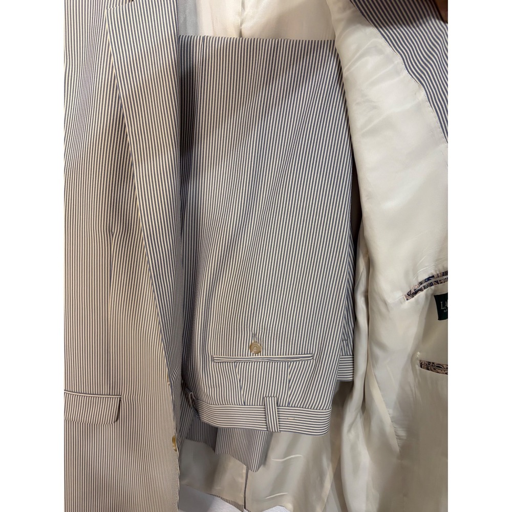 Lauren Ralph Lauren Mens Blue White Pinstripe Suit Set 48L 38W x 32L Seersucker - Picture 3 of 9